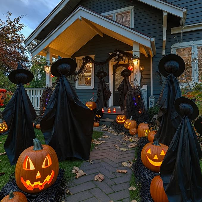 Halloween Witch Outdoor Decorations Set of 6, 4FT Yard Lawn Garden Props with Stakes, Witch Halloween Decor for Outside, Garden, Lawn, Entryways