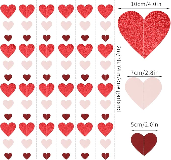 Pink Burgundy-Red Valentines-Day Party-Decorations Garland - 52Ft Proposal Special Night Galentines Heart Paper Streamers Banner,Bachelorette Bridal Shower Engagement Wedding Decor Lasting Surprise