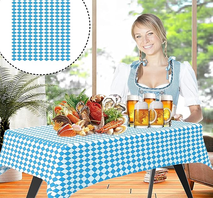 Iceyyyy 6 Pcs Oktoberfest Tablecloth- 54" x 108" Oktoberfest Bavarian Flag Check Tablecovers Blue Diamonds Bavarian Tablecover for German Oktoberfest Themed Party Decorations