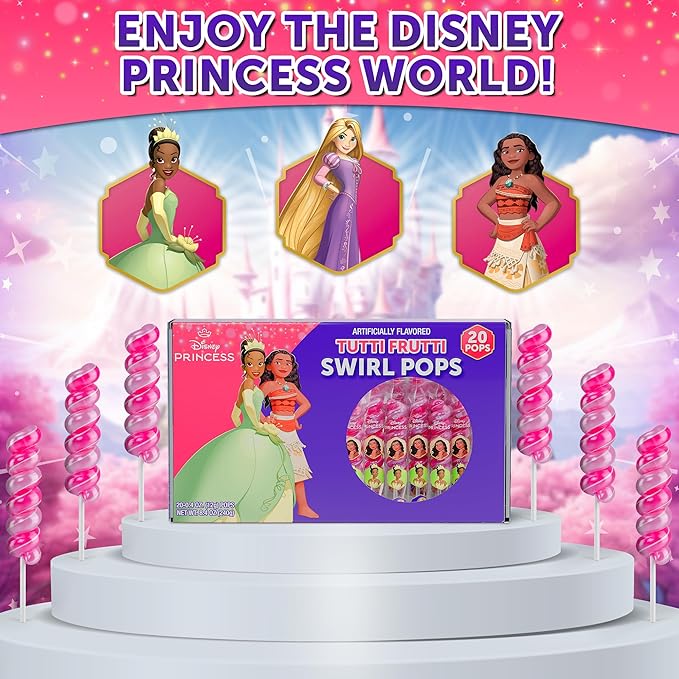 Disney Princess Lollipops Swirl 20pk- Disney Princess Candy For DisneyPrincess Party Favors - Cupcake Toppers & Snacks - Birthday Party Decorations