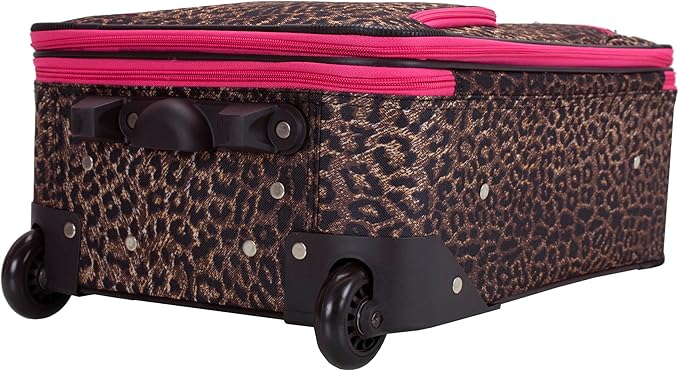 Rockland Fashion Softside 2 Piece Luggage Set, Expandable, (14" Tote/19" Upright), Pink Leopard