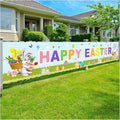 Happy Easter Banners Easter Banners for Outside Garden, Large Long Spring Bunny Banner Egg Hunt Decorations Butterfly Flower for Indoor Easters Theme Party Rustic Lawn Sign
