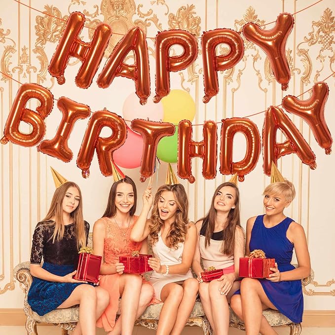 KALOR Orange Happy Birthday Balloons Banner, 16 Inch Mylar Foil Letters Balloon Sign for Birthday Party Decorations Photo Booth Backdrop