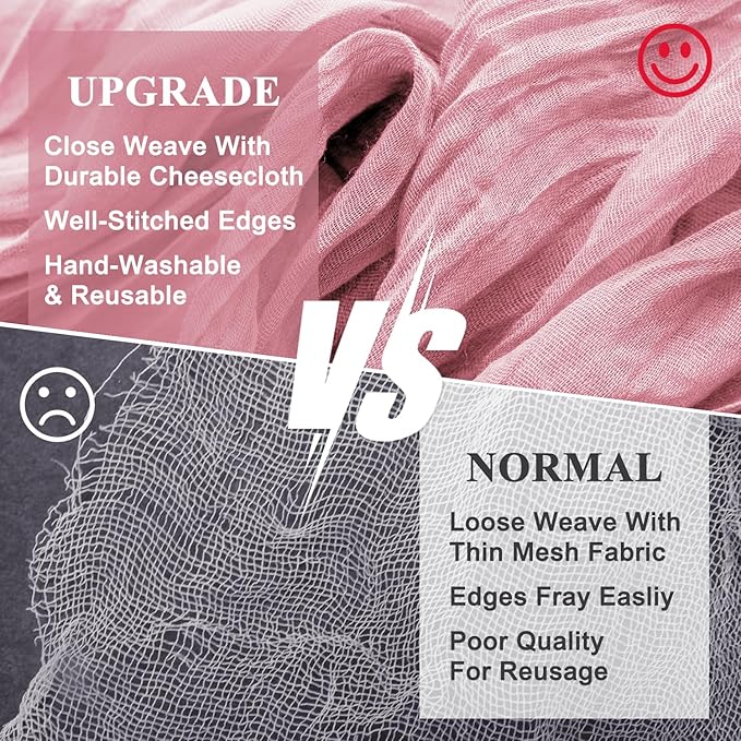 Wokceer Pink Cheesecloth Table Runner Valentine's Day 2Pack 10FT Boho Gauze Cheese Cloth Table Runner for Party Long Rustic Easter Sheer Runners for Baby Bridal Shower Wedding Decor