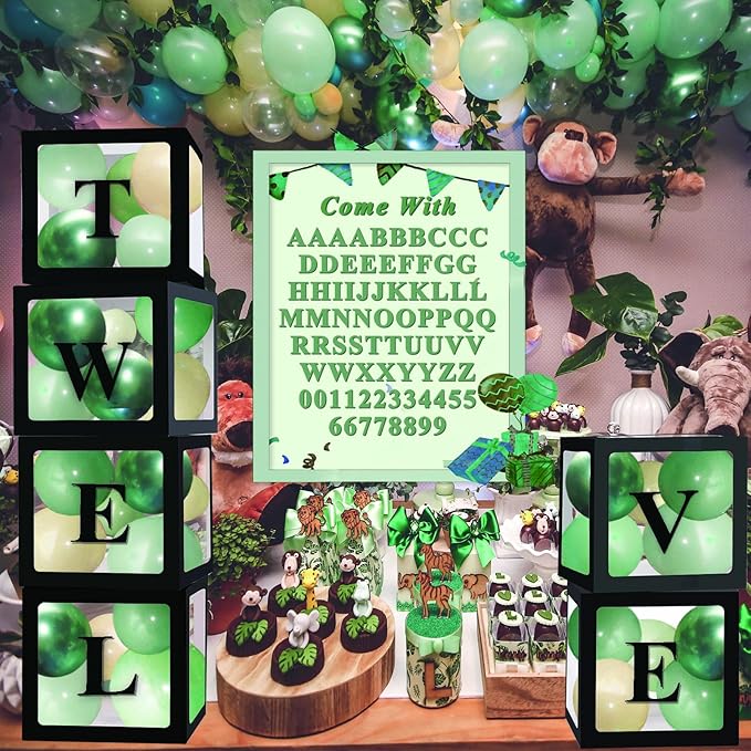 Ledido Black Transparent Balloon Boxes With 78 Letters, Letter Box for Baby Shower Clear Baby Box Black Balloon Boxes for Birthday, Bridal Shower, 2026 Graduation Prom Party Decoration, 6 PCS