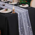 Snowkingdom Silver White Snowflake Table Runner 10 FT Christmas Sheer Chiffon Gauze Cheesecloth Runner, 120 Inch Winter Sparkly Sequin Party Dining Table Decorations for Christmas Holiday New Year