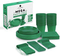 Grandipity 350 Piece Green Disposable Dinnerware Set, Includes 50 of Each: 9" Dinner Plates, 7" Dessert Plates, 12oz Cups, Paper Napkins, Forks, Knives & Spoons