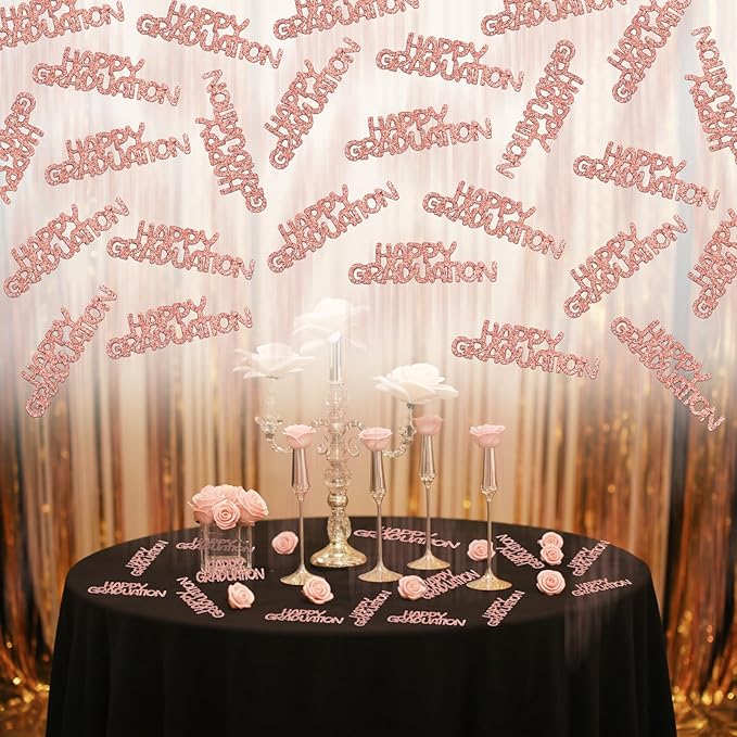 Rose Gold Happy Graduation Confetti Class of 2026, 120 PCS Glitter Graduation Decorations 2026, Grad Confetti for Grad Party Decorations.
