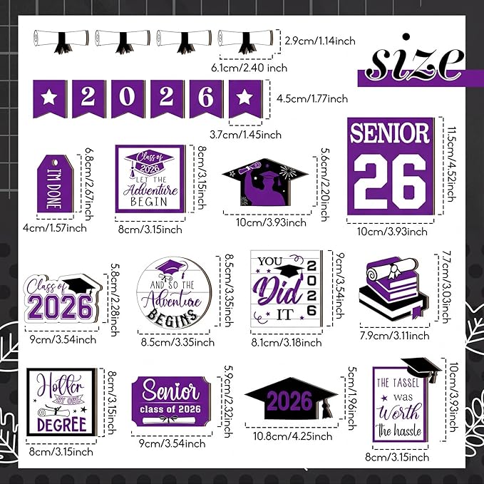 22 Pcs 2026 Graduation Tiered Tray Decor Sets Wooden Graduation Class of 2026 Table Decorations Senior 2026 Gown Diploma Farmhouse Signs for Home Shelf Party Office Desk(Purple)