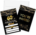 60th Birthday Invitations with Envelopes - Black Gold Glitter Fill-in Invites Cards - Surprise Birthday Party Invitation Card for Him/Her - Adults Birthday Party Favors Supplies Decorations (20 Pack)