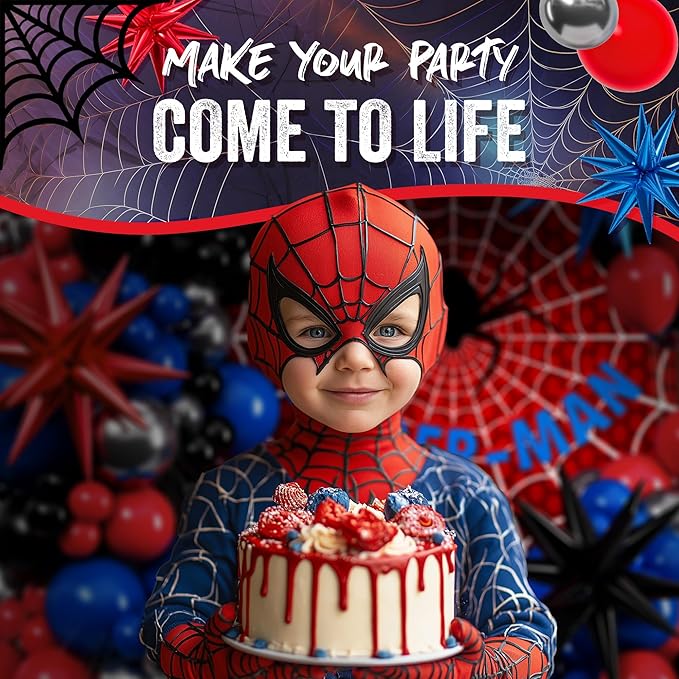 ALL-IN-1 Spider Balloon Arch Kit with BONUS Starburst for Spidy Birthday Decorations - Red Blue Spider Balloons for Spidy Man Party Decorations - Miles Birthday Decoration, Spidey Balloons