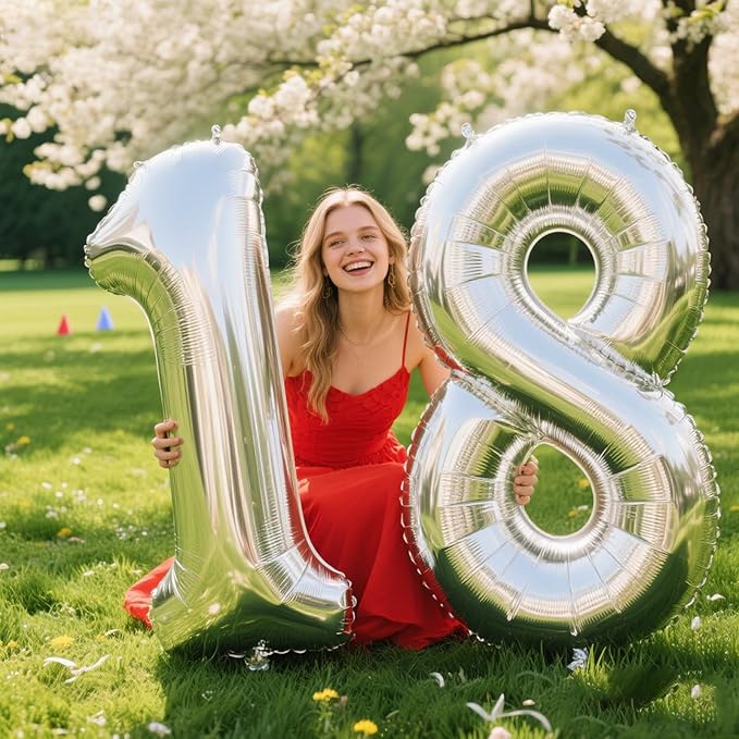 40 Inch Silver 8 Number Balloons Jumbo Mylar Foil Helium Balloon for 18 28 38 Birthday Digital Silver 80th Birthday Anniversary Party Decorations Supplies