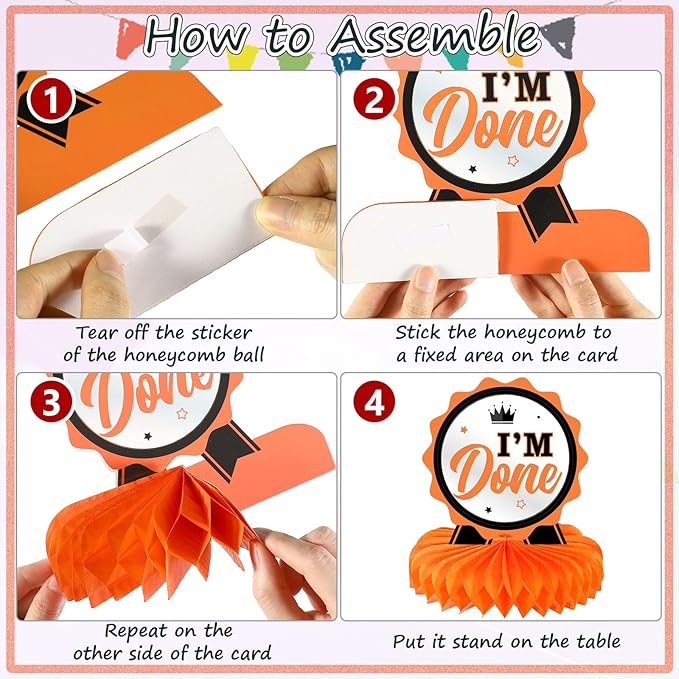 Yisong 9 Pieces 2026 Graduation Party Table Decorations Class of 2026 Congrats Graduation Centerpieces for Tables Congratulate Honeycomb Centerpiece Topper for Grad Party Supplies (Orange)
