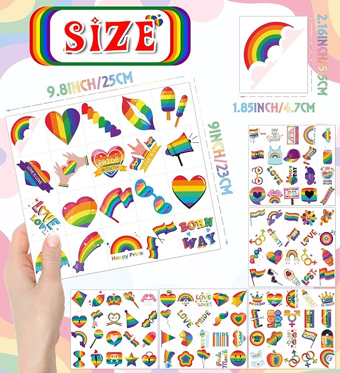 Pride Accessories - Pride Tattoos, 120Pcs Pride Temporary Tattoos for Adults – Rainbow LGBTQ Fake Tattoos Waterproof, Love is Love Gay Pride Accessories for Parade, Pride Decorations