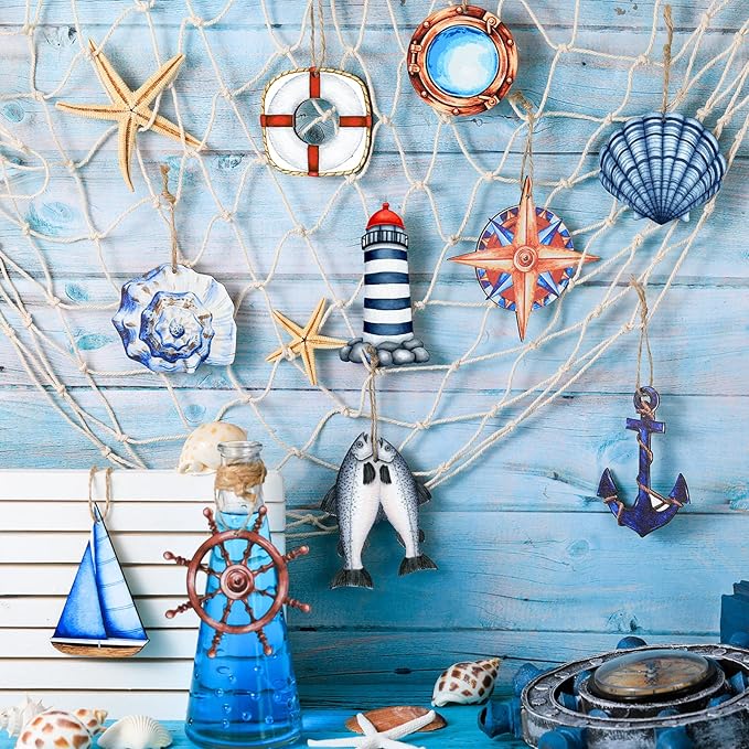Chunful 30 Pieces Summer Tree Ornaments Christmas in July Wood Hanging Decoration Beach Wooden Slices Winter Tree Ornaments with String for Luau Hawaiian Party Supplies (Sailing Style)