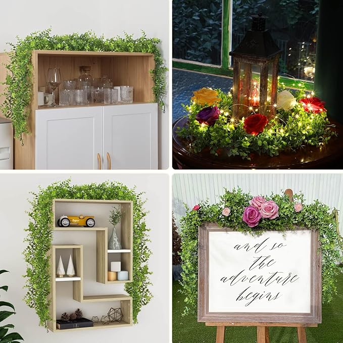 Dolicer 10 Packs Eucalyptus Garland, 60FT Faux Eucalyptus Greenery Garland, Artificial Eucalyptus Leaves Vine, Fake Hanging Eucalyptus Garlands Wedding Backdrop Arch Wall Table Party Decor (Green)