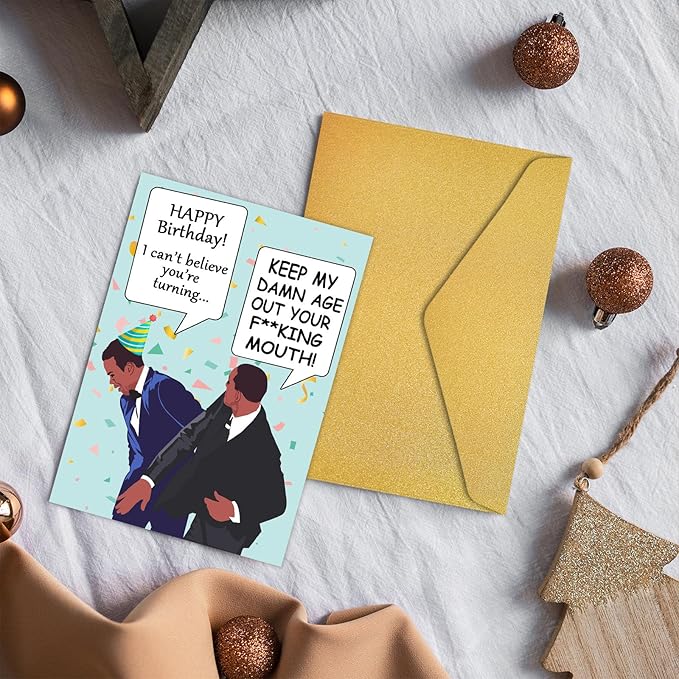 PIUST Funny Birthday Card Meme, Keep My Dawn Age Out Your fucking Mouth card, Will Smith Slaps Chris Rock Happy Birthday Card, Oscars Meme Birthday Cards (20)