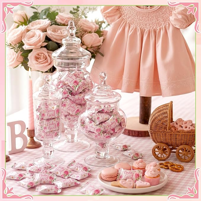 Naucoos Baby Girl Baby Shower Candy - 26.5 oz. Bag - 150 Individually Wrapped Hard to Soft Mints It's a Girl Pink Candy for Babies Shower Gender Reveal Party Favors Recovery Goodie Bags