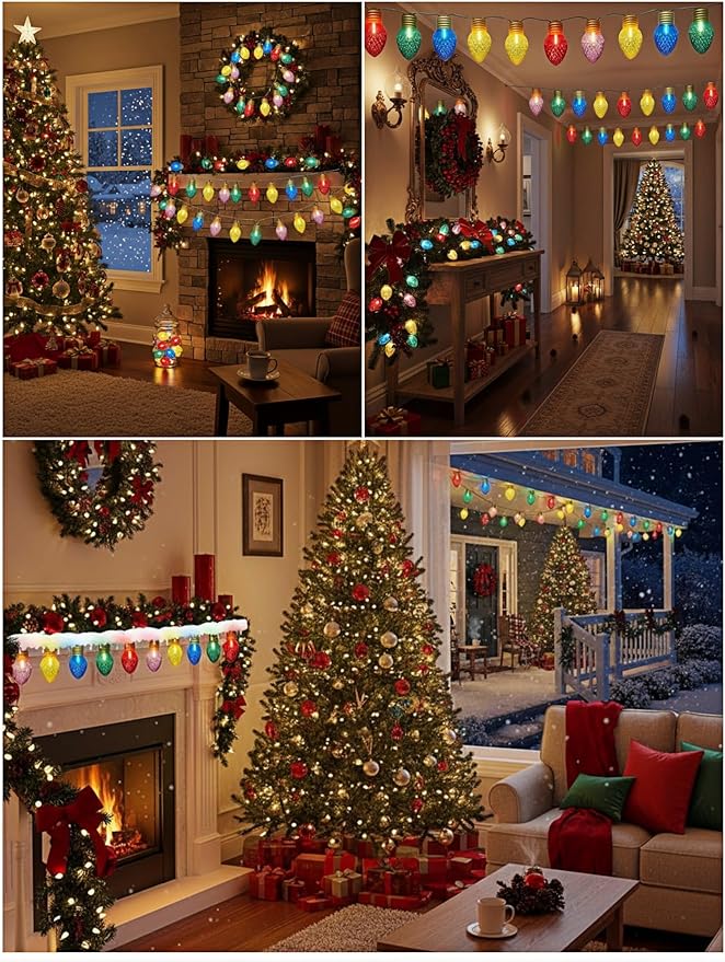 Jumbo Christmas Lights String,16FT C7 Giant Christmas Lights Decorations Connectable Hanging Lights with 10 Multicolor Strawberry Big Bulb for Roof Yard Garden Outside Decor