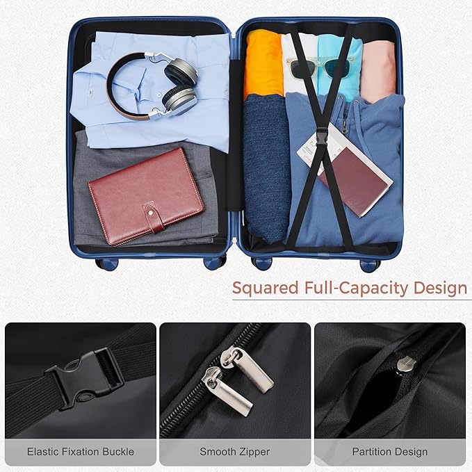 Hardshell Luggage Sets, Lightweight Wave Suitcases with Spinner Wheels, PP Blue