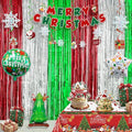 Christmas Party Decorations Set, Merry Christmas Banner, Multicolor Fringe Curtains, Xmas Tree Deer Tablecloth, Santa Cake Topper, Foil Balloons, Snowman Hanging Snowflakes Swirls