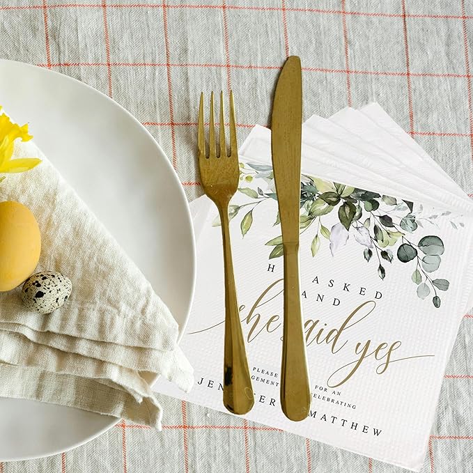 Luxury Custom Pack 15pcs Engaged Wedding Napkins - Custom Wedding Party Napkins for Engagement Decorations, Beverage Luncheon Dinner Cocktail Napkins 4
