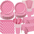 452 Pcs Pink Polka Dot Party Supplies for 50, Pink and White Polka Dot Paper Plates Napkins Cups Tablecloth Cutlery Straws for Mouse Birthday Carnival Family Picnic Barbecue Party Decoration