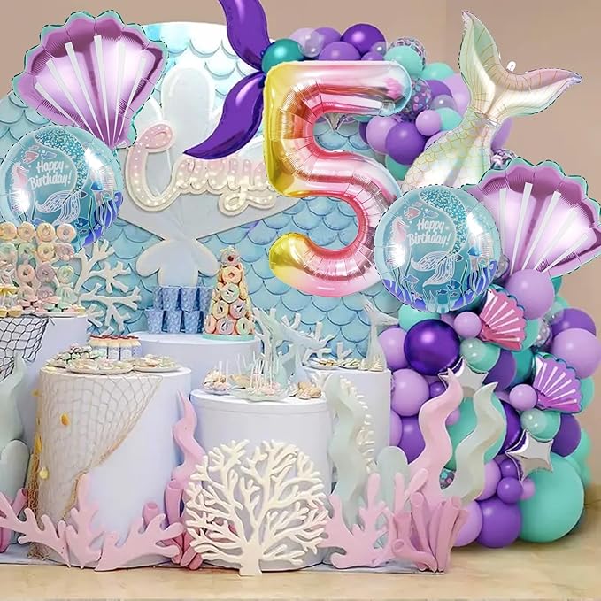 Mermaid Birthday Decorations Mermaid Balloons - Number 5 Balloons for Girls Under The Sea Mermaid Theme Baby Shower Birthday Favors
