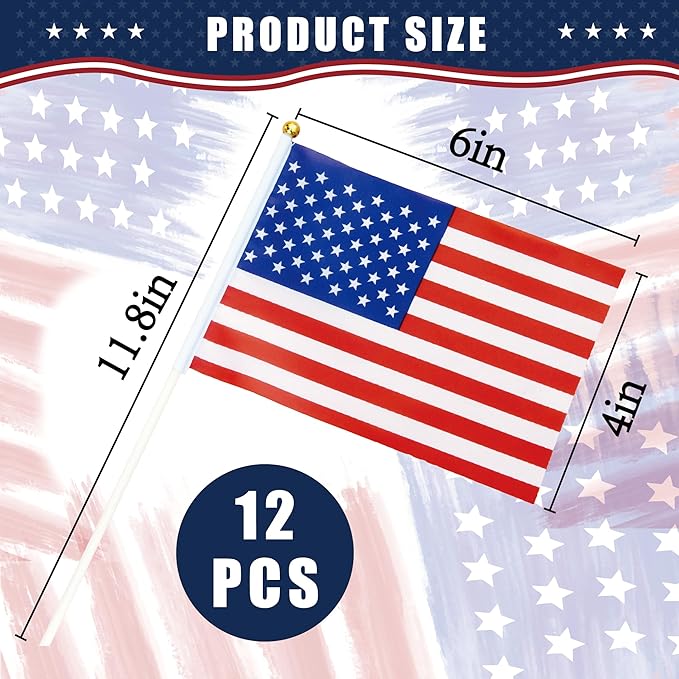 OHOME 4th of July Decorations - 12 Pack Small Mini American USA Flags on Stick Fourth of July Decorations - Red White Blue Fourth of July Accessories Patriotic Party Favors Supplies Outdoor Indoor