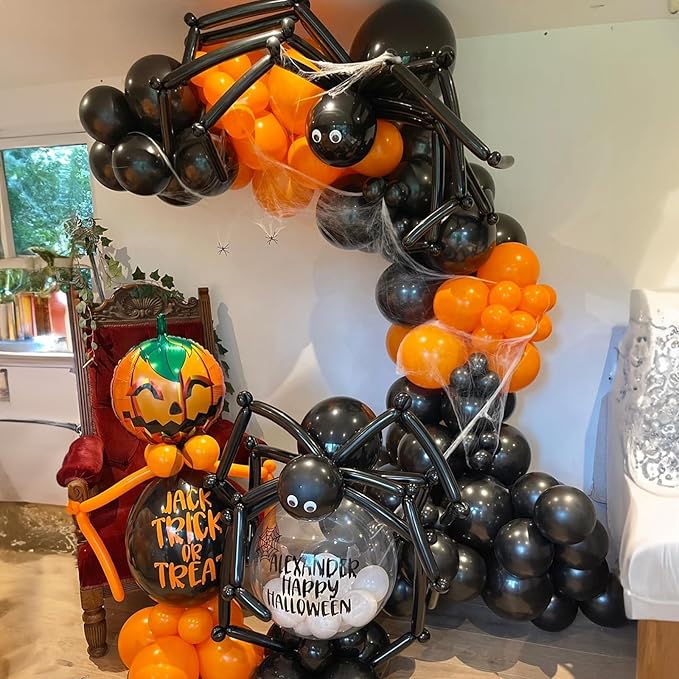 Halloween Balloon Arch Garland Kit, 126Pcs Black and Orange Balloons with BOO Pumpkin Bat Foil Balloons Eyeball Balloon Spider Web for Kid Halloween Birthday Party Decorations Indoor Outdoor