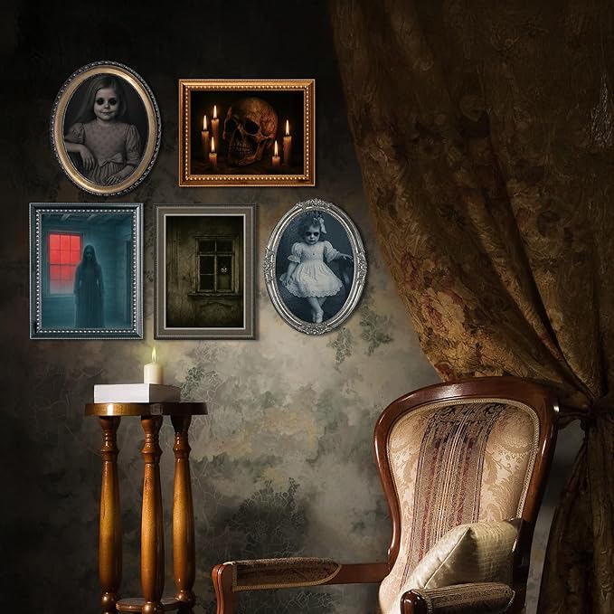 Halloween Decorations Indoor Scary Wall Decor, 10Piece Poster Creepy Frames Portraits Pictures, Gothic Decor Horror Castle Haunted House Mansion Decor Decoration Party Supplies