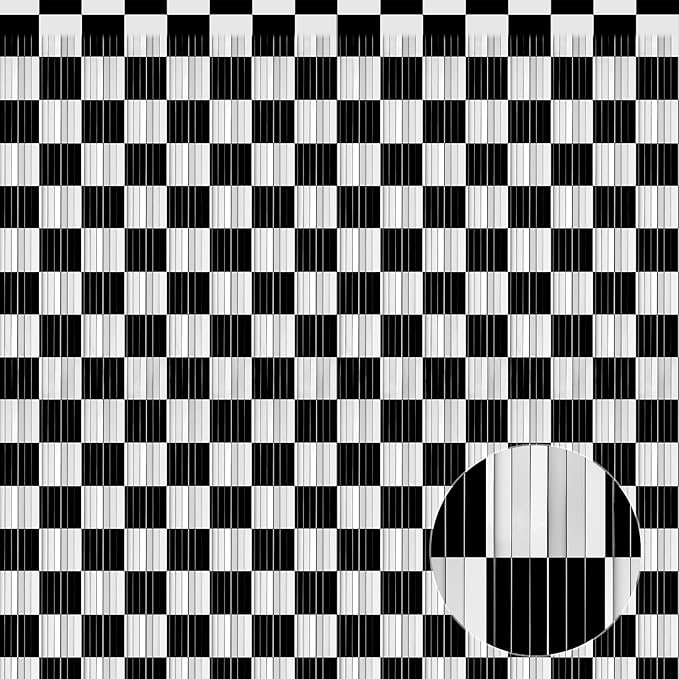 Crosize 2 Pack 3.3 x 9.9 ft Race Car Party Decorations Fringe Curtains, Black & White Tinsel Curtain Backdrop for Parties, Door Streamers, Glitter Streamer Backdrop for Birthday Decoration