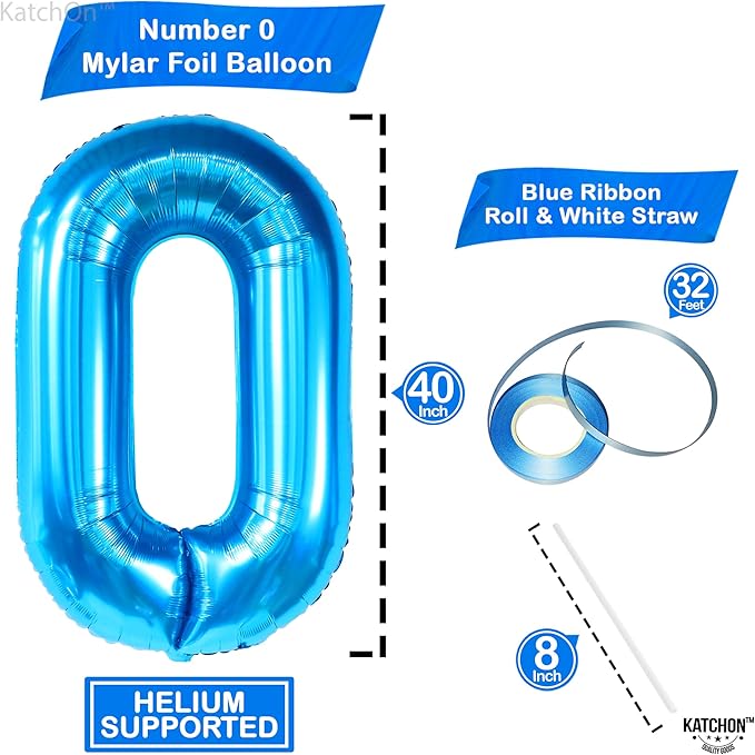 Giant Blue 0 Number Balloons - 40 Inch | 0 Digit Balloon for Ocean Theme | Blue 0 Balloon for Ocean Theme Birthday Party Supplies | Mylar Blue Number 0 Balloon | Blue Mermaid Birthday Decorations
