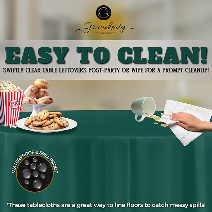 Grandipity 12 Pack Premium Disposable Plastic Tablecloth 84" Inch Decorative Round Table Cover - Dark Green