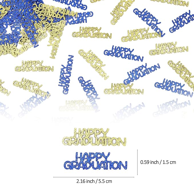 Blue Gold Happy Graduation Confetti Class of 2026, 120 PCS Glitter Graduation Decorations 2026, Grad Confetti for Grad Party Decorations.