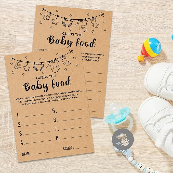 Baby Shower Game, Guess the Baby Food Baby Shower Game, Gender Reveal Party Supplies, Baby Shower Decorations, Baby Shower Party Games Supplies & Activities, Set of 30 Cards, Kraft