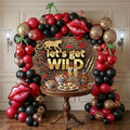 Red Black cheetah Balloon Garland Arch Kit Cherry Birthday Decorations with leopard print backdrop Cheetah Print Cherry mylar Balloons for Girl birthday Baby Shower Bachelorette Party supplies