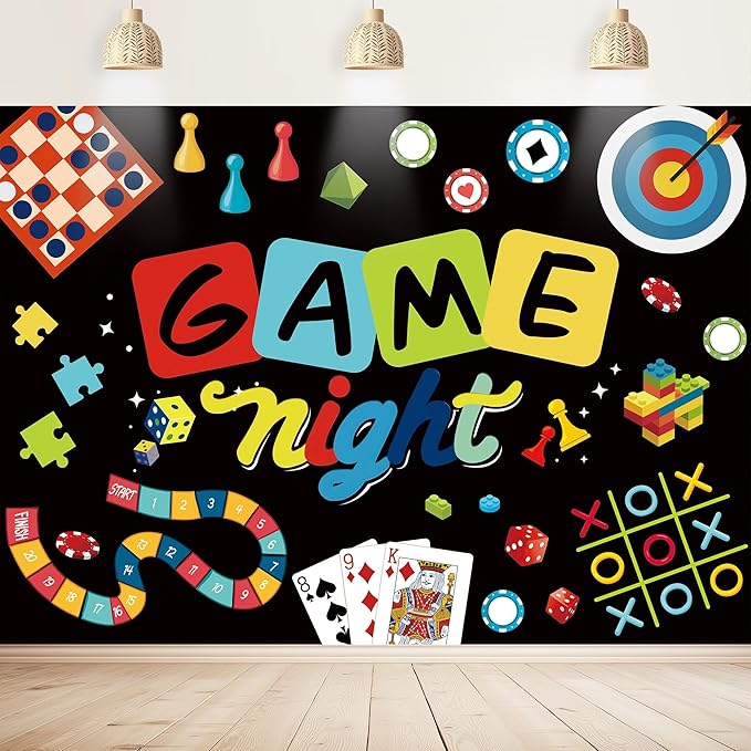 Imirell Game Night Backdrop 7Wx5H Feet Chess Card Game On Playing Puzzles Gamble Gamer Gaming Birthday Photography Backgrounds Photo Shoot Decor Props Decoration Polyester Fabric