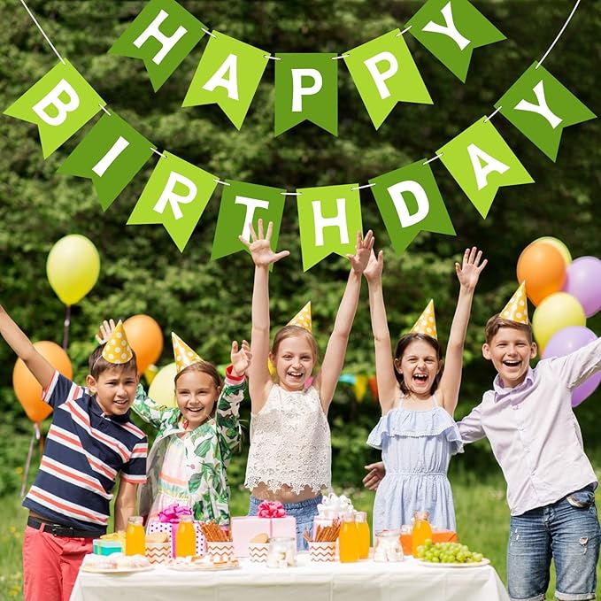 Happy Birthday Banner Sign, Birthday Garland Wall Door Hanging Banners Flag for Women Men Boys Girls Party Backdrop Decorations, Personalized Name Banner White Letters Green