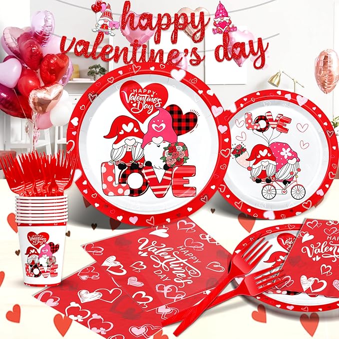 Happy Valentines Plates and Napkins: 121pcs Happy Valentines Party Decorations with Valentines Day Plates and Napkins Sets Happy Vablentine's Day Banner for Room Home Decor