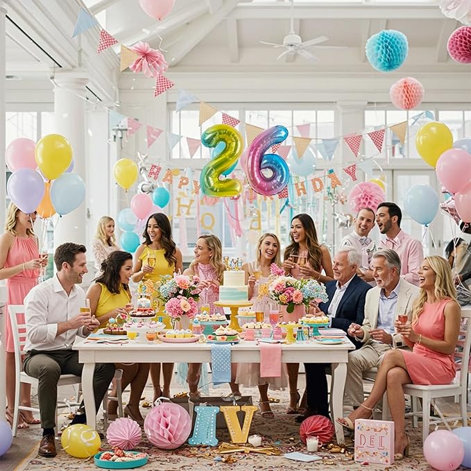 TONIFUL Balloons 16 Inch Colorful 0-9 Number Mylar Foil Balloons 10 Pcs Custom digitalal Balloons for 2026 New Year Eve Birthday Party Engagement Graduations Anniversary Baby Shower