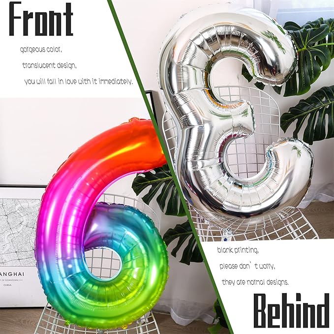 Number Balloon | Number 6 Balloon for 6th Rainbow Birthday Decorations | Giant Multicolor Mylar 6 Balloon Number - 40 Inch | Big Foil Colorful 6 Birthday Balloon for Anniversary Party Supplies Favors