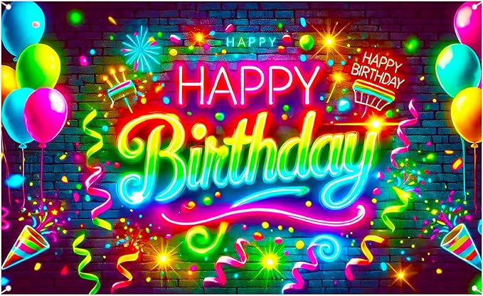 Nuxovilar Neon Birthday Banner - Brick Wall Fireworks Backdrop, 71x43 Inch Vibrant Yard Sign for Teens, Urban Party Decor