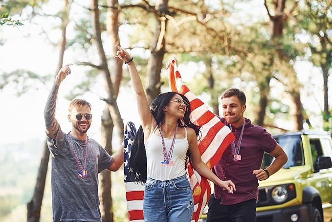 Moon Boat 72PCS 4th of July Accessories Necklaces: Blue White and Red Beads Bulk, Patriotic Party Independence Memorial Day Favors Toys Decorations