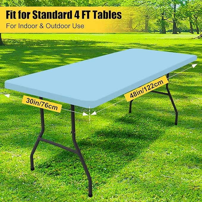 Smiry 2 Pack Rectangle Picnic Table Cloth, Waterproof Elastic Fitted Tablecloths, Washable Polyester Rectangular Patio Table Cover for Camping, Indoor and Outdoor (Light Blue, 30"x48")