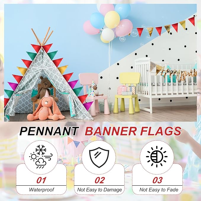 PATIKIL Pennant Banner Flags 33 Ft, 36 Pcs Colorful Triangle Banners Party Banner Bunting Garland String for Graduation Birthday Wedding Outdoor Decoration, Black/Gold/Silver