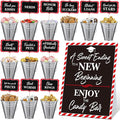 12 Set 2026 Graduation Candy Buffet Party Decoration Graduation Table Candy Bar Snack Labels Signs and 5'' Buckets with Handle for Class of 2026 Party Parties Supplies(Pure Style,Black,Red and Sliver)