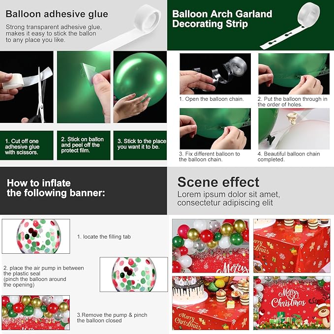 Christmas Party Decorations Set Includes Christmas Santa Claus Snowflakes Backdrop Table Covers Multi Color Balloons Foil Santa Claus and Deer Balloons for Xmas Party Supplies Favors (Classic Style)