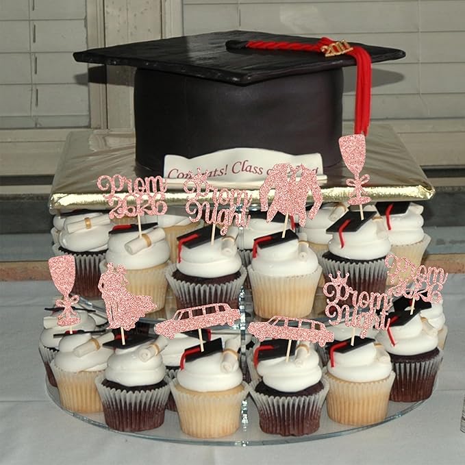 Gyufise 24Pcs Prom Cupcake Topper Prom Decorations for Prom Graduation Cupcake Topper 2026 Graduation Decorations Class of 2026 College Graduation Decorations Rose Gold