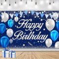 Happy Birthday Banner - Birthday Decorations for Men Women Boys Girls Blue Sliver Birthday Party Banners Welcome Happy Birthday Background Sign Theme Party Decorations Indoor Outdoor